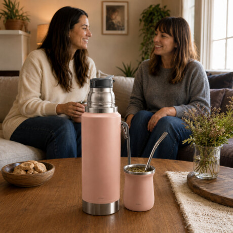 Set Matero Termo 1L Ac. Inox + Mate 160ml Térmico Completo Rosa