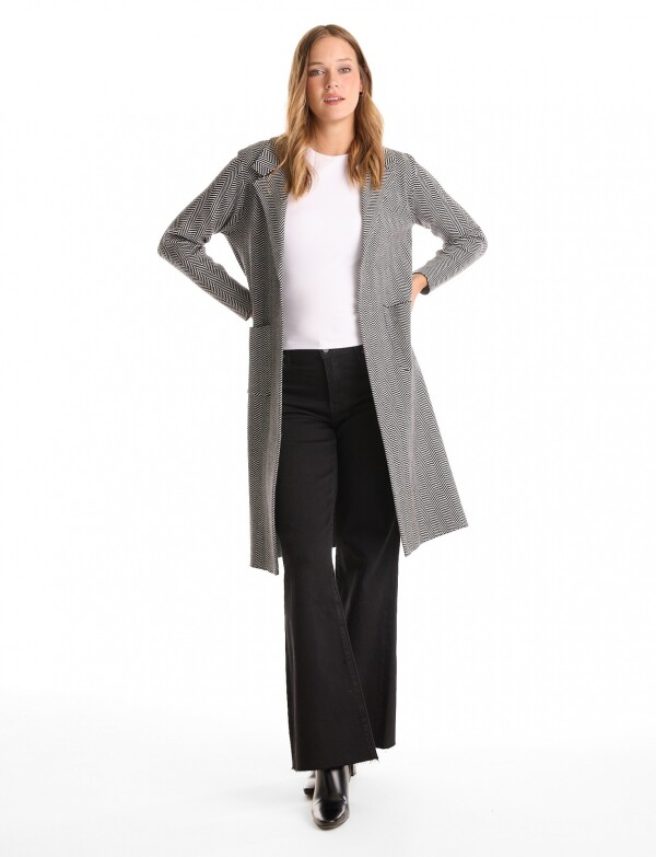 Chaqueta Tejida Larga NEGRO/BLANCO