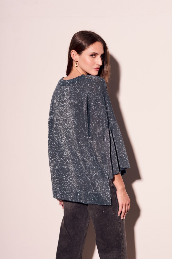 Sweater Manga Volados Lurex Petroleo