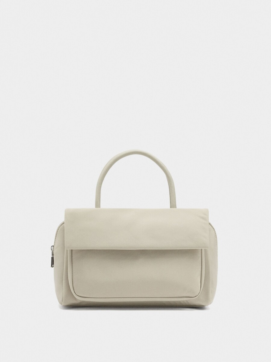 Bolso Tote De Nylon Con Doble Solapa gris