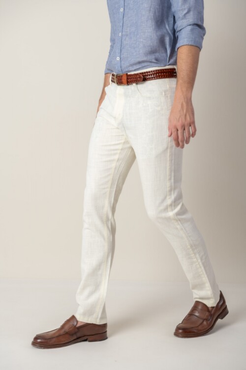 Pantalón 5 bolsillos de Lino Crudo