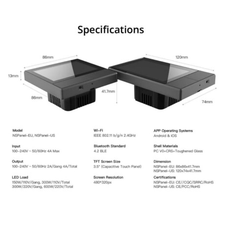 Panel de Control Sonoff Ns Wifi Tactil 001