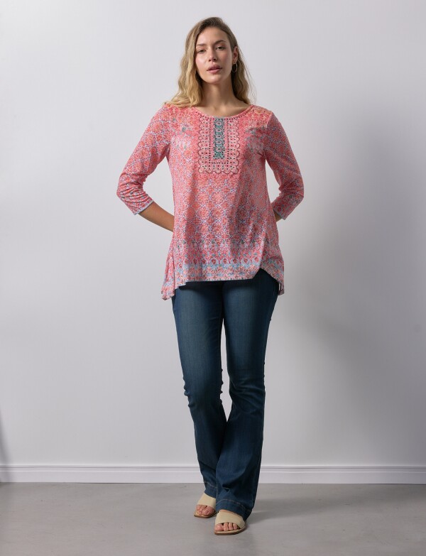 Blusa Det Cuello Printed ROJO/MULTI