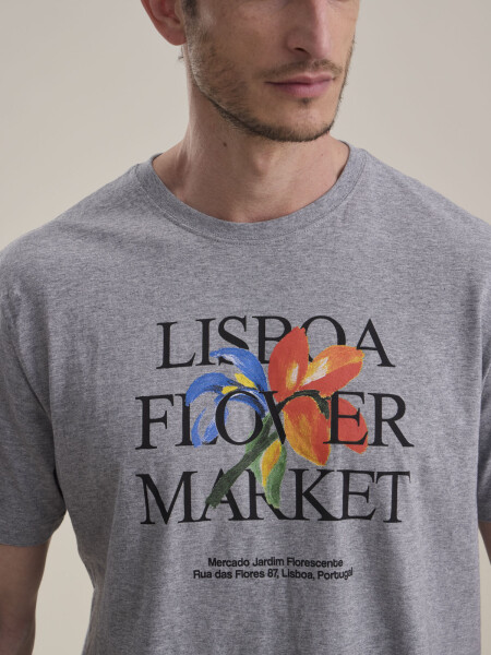 T-SHIRT ESTAMPA MARKET GRIS MELANGE