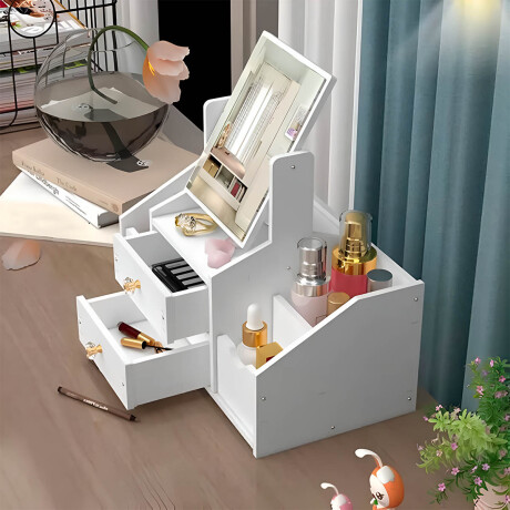 Set Espejo Tocador Organizador Maquillaje Madera Blanco