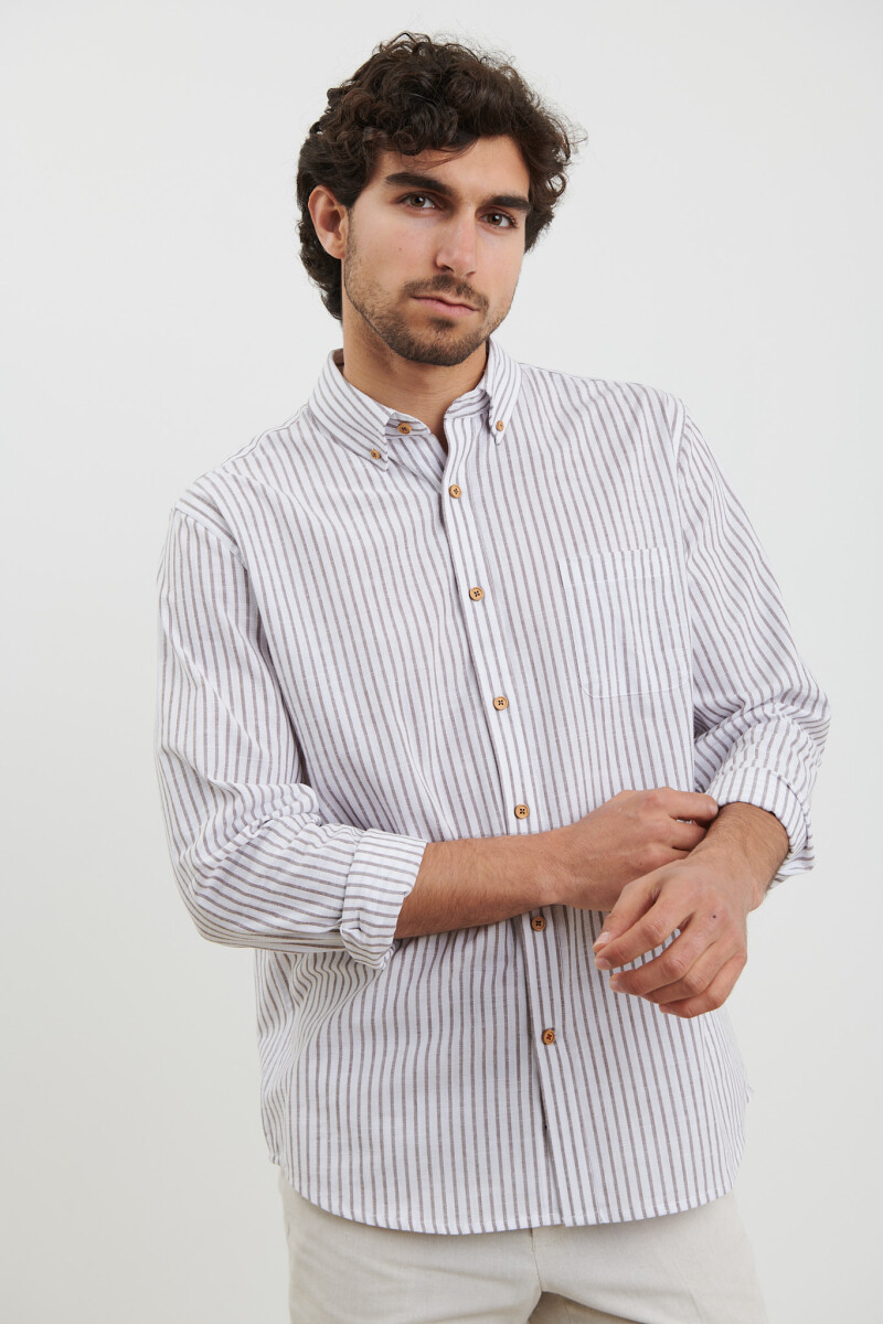 CAMISA HARRINGTON LABEL - Tostado / Blanco 