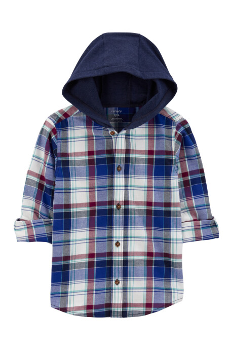 Camisa de sarga, con capucha, diseño a cuadros. Talles 6-8 Sin color