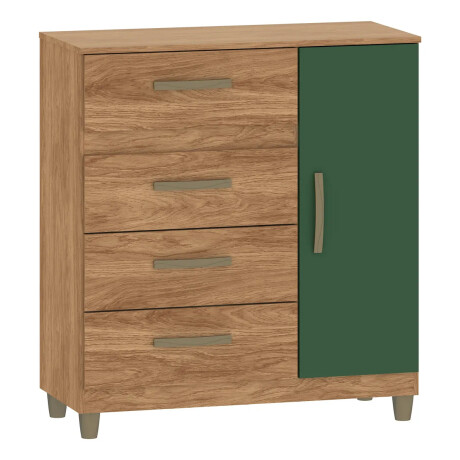 Cómoda cajonera 4 cajones 1 puerta MARRÓN-VERDE
