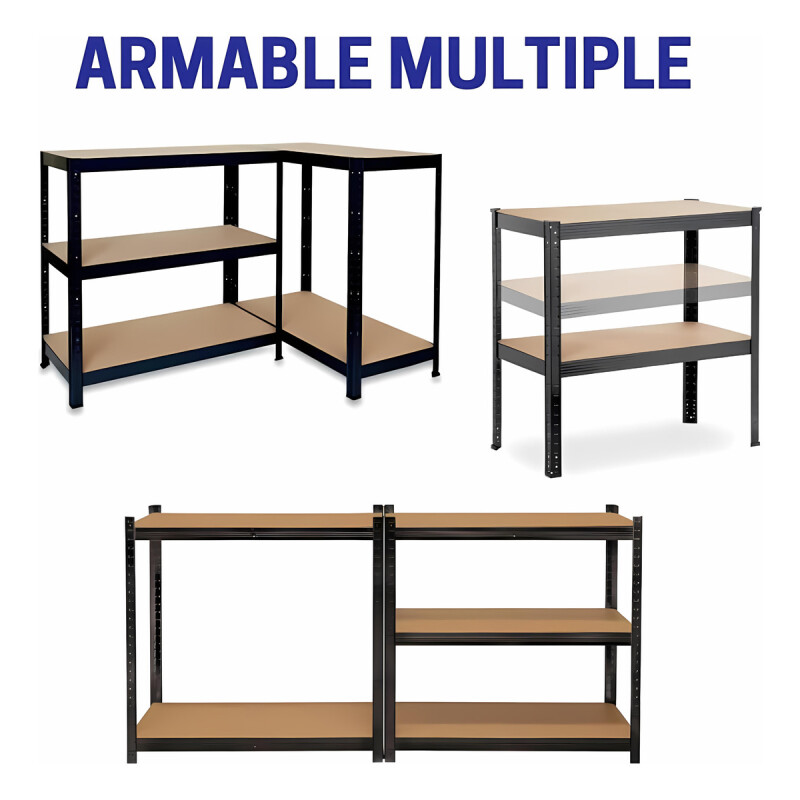 Estanteria Metalica Multiuso Industrial Mdf Regulable Negro