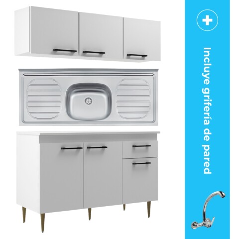Kit de Cocina Bajo Mesada Pileta Central Mueble Aéreo 3 Puertas y Grifería de Pared Kit de Cocina Bajo Mesada Pileta Central Mueble Aéreo 3 Puertas y Grifería de Pared