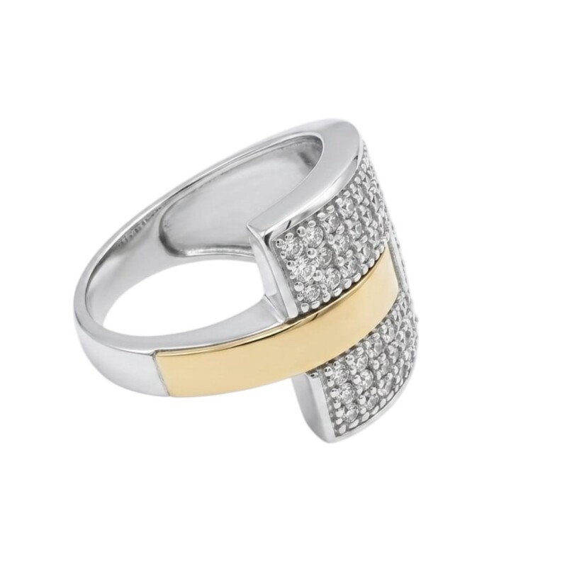 Anillo Hebilla -Plata y Oro- Zirconia AN6011 conpiedra
