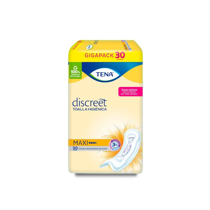TENA TOALLA DISCREET MAXI PAQ. X 30 UNID única