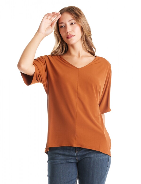 Blusa Manga Japonesa & Escote V TERRACOTA