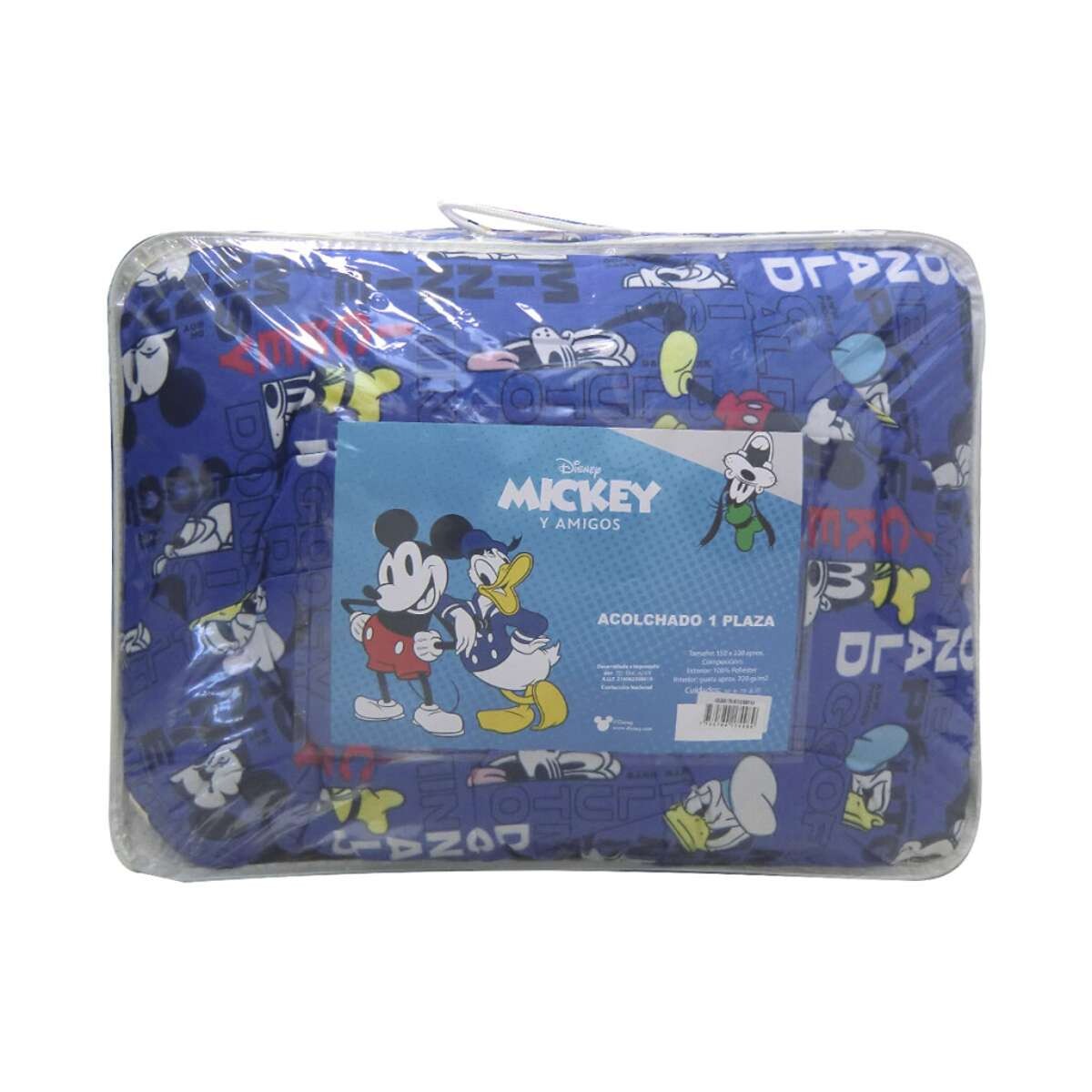 Acolchado Infantil 1 Plaza 100% Microfibra - Mickey Y Sus Amigos Azul 