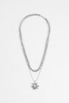 Collar triple cadena dije sol acero plateado