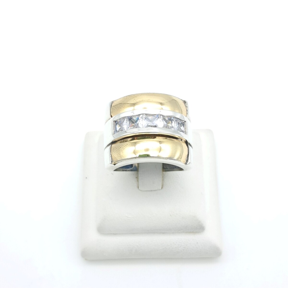 Anillo de plata 925, double en oro 18 ktes y circonias. 