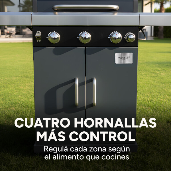 Parrillero Barbacoa A Gas Portátil Patio Jardín Hornalla X4 Color Gris