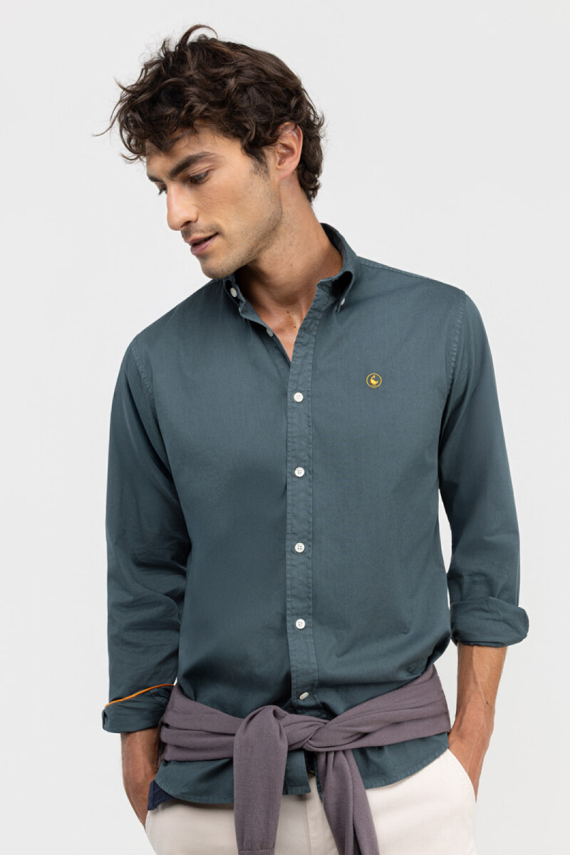 Camisa Garment Dyed Verde Oscuro