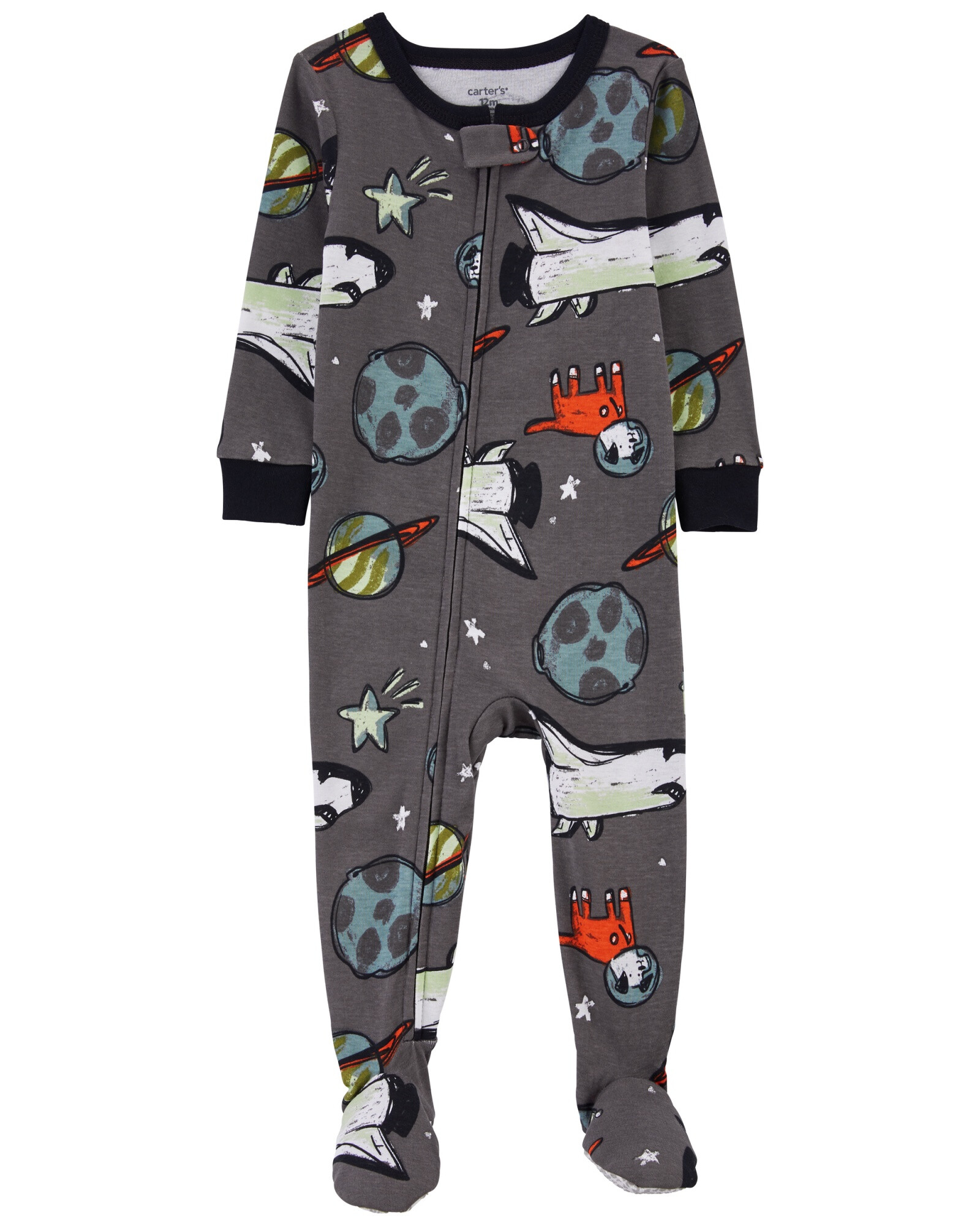 Pijama una pieza de algodón con pie y doble cierre diseño espacial 0