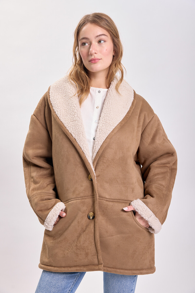 Chaqueta abrigo forrada sherpa Beige