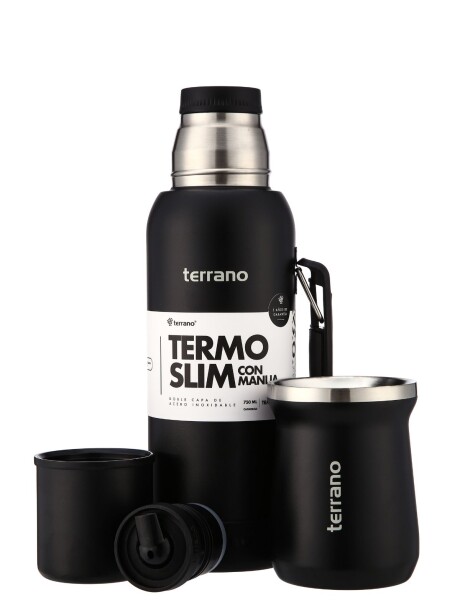 Kit Termo 750mL. Slim con Manija + Mate de Acero Tradicional Negro Opaco
