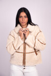Campera cuero con corderito Beige