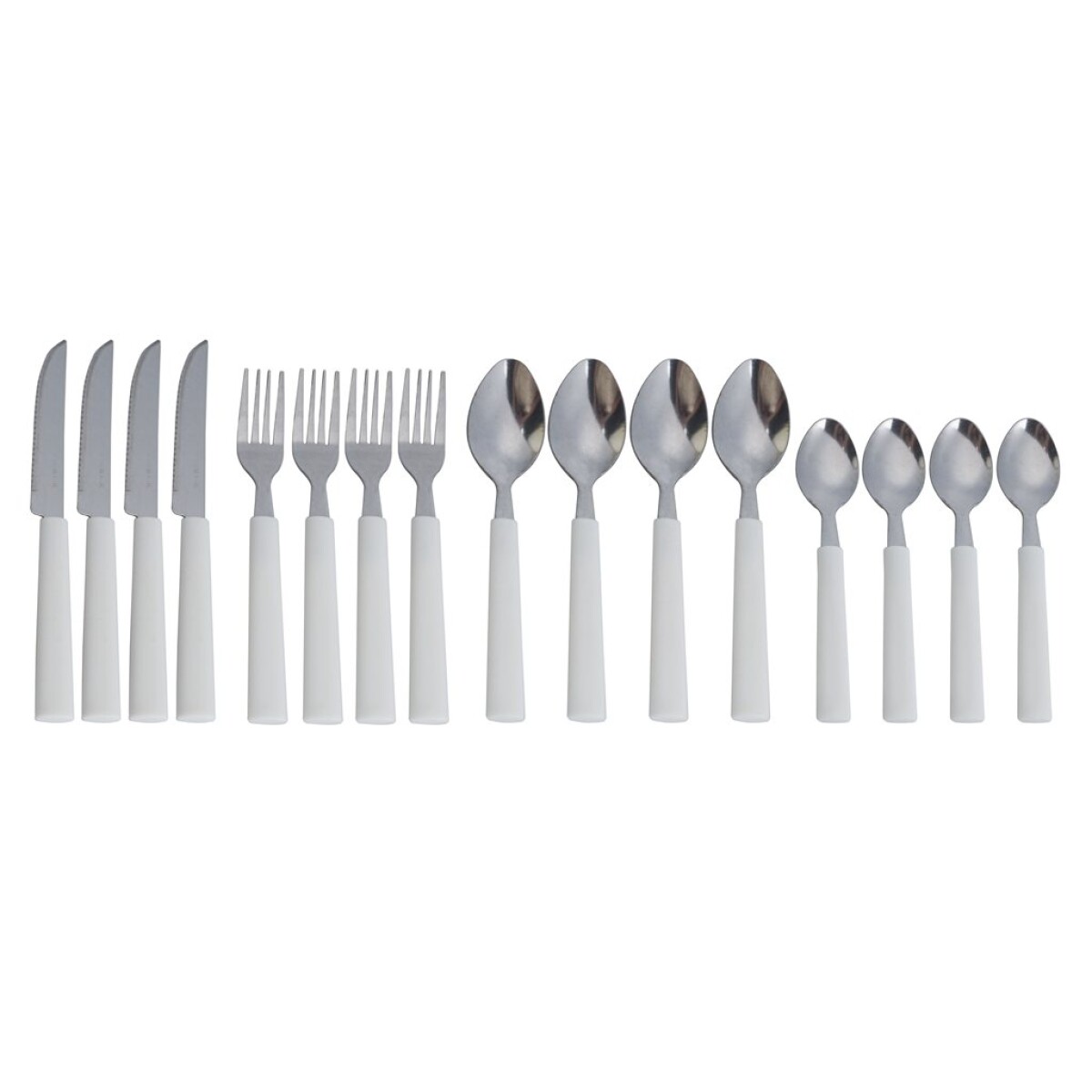 JUEGO DE CUBIERTOS 16PZAS MANGO PLASTICO BLANCO 