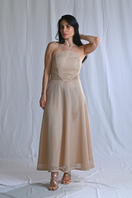 Vestido largo bordado Abril Beige