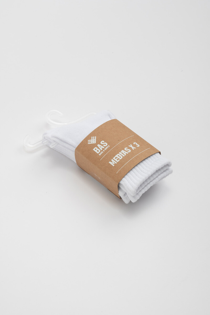 Pack x3 media caña rib deportiva Blanca