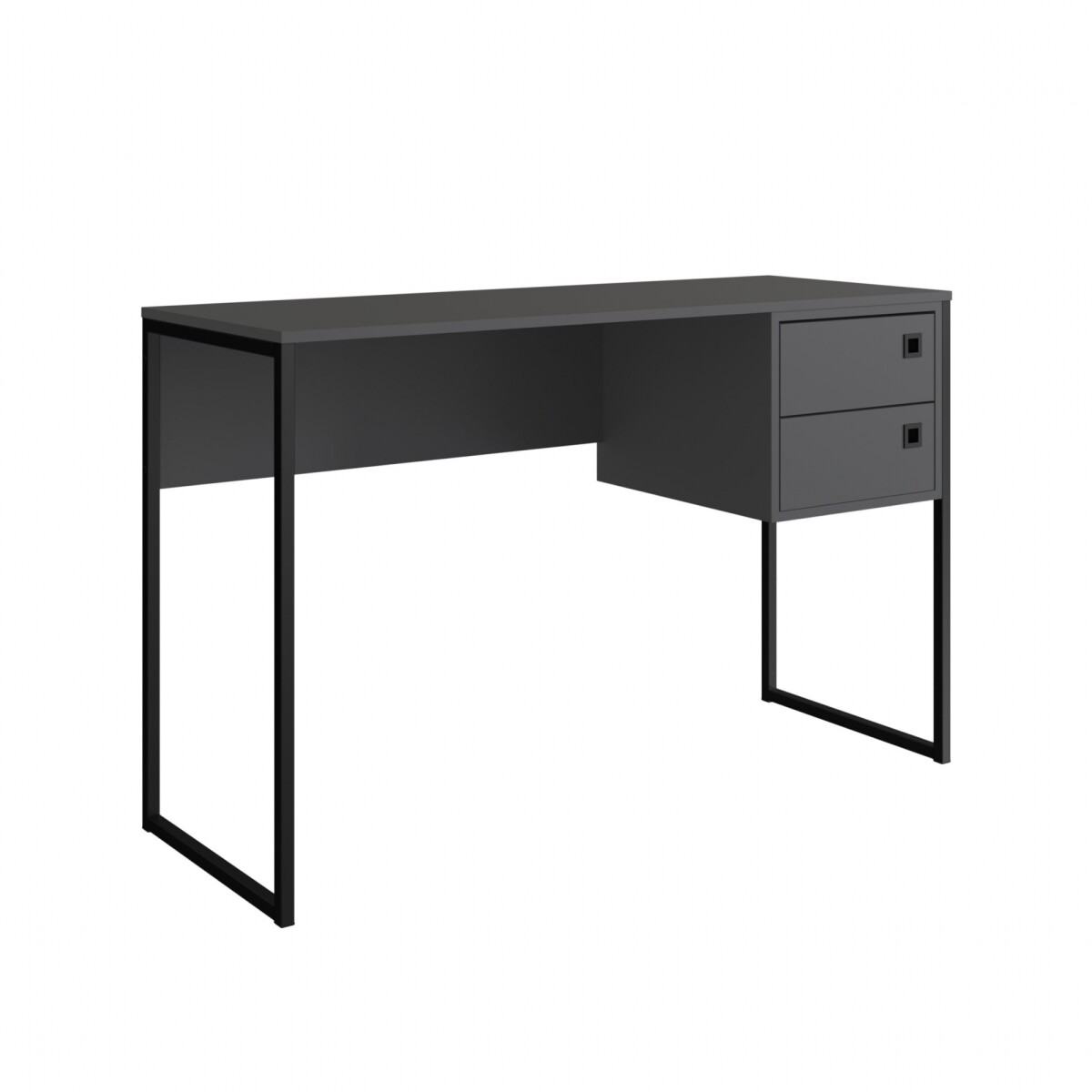 Escritorio con 2 cajones - Tapa en gris oscuro - Patas en metal negro 
