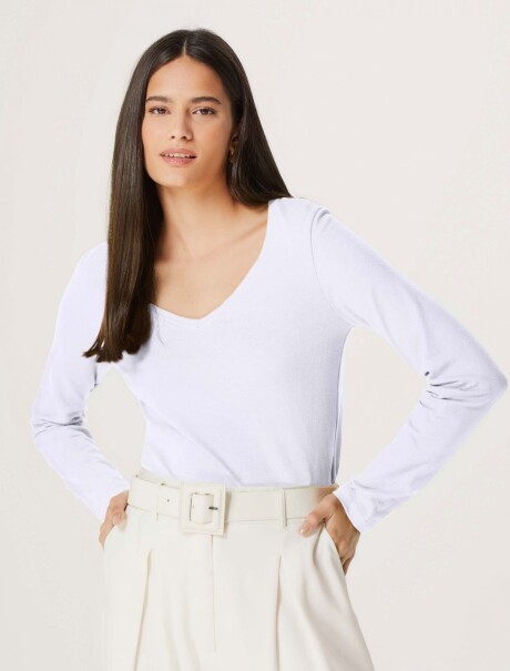 BLUSA BÁSICA DE MANGA LARGA Y CUELLO EN V BLANCO