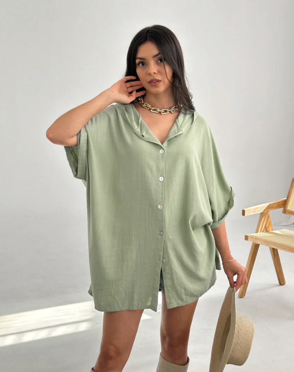 Camisa con capucha de lino - verde 