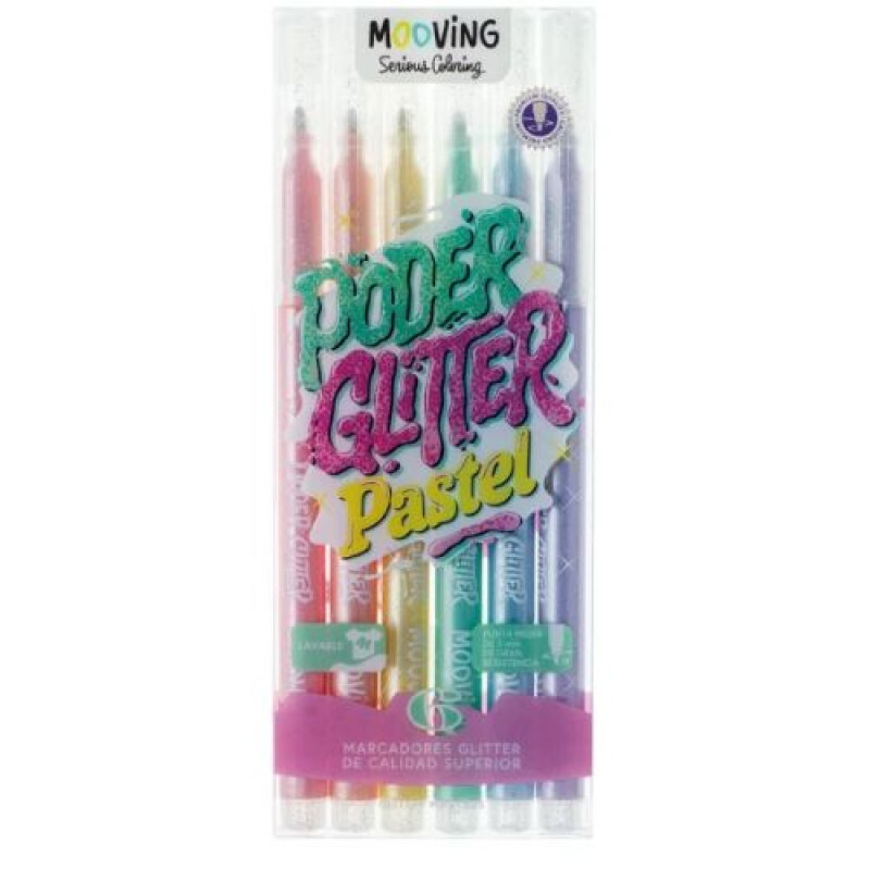 Marcador Mooving Glitter pastel x6 Marcador Mooving Glitter Pastel X6