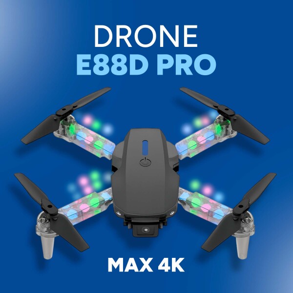 Drone E88D Plegable Pro Cámara 4K Luces RGB 3 Baterias +Accs Color Negro
