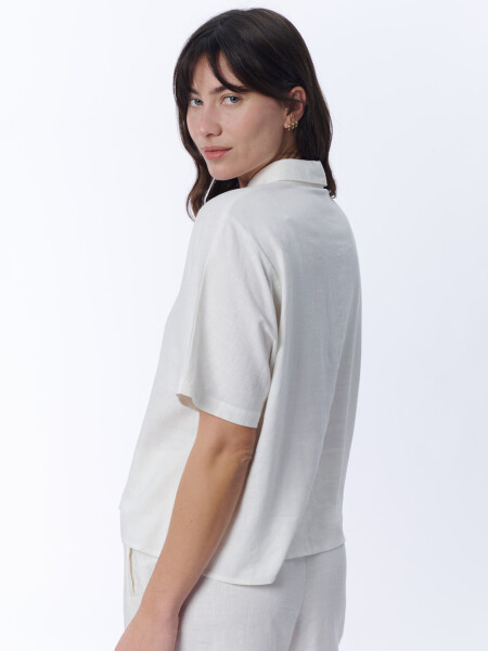 Camisa manga corta con lino Crudo