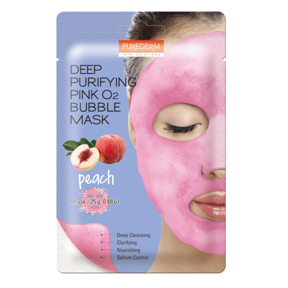 Mascarilla Facial Purederm Deep Purifying Pink O2 Bubble Mask Peach 