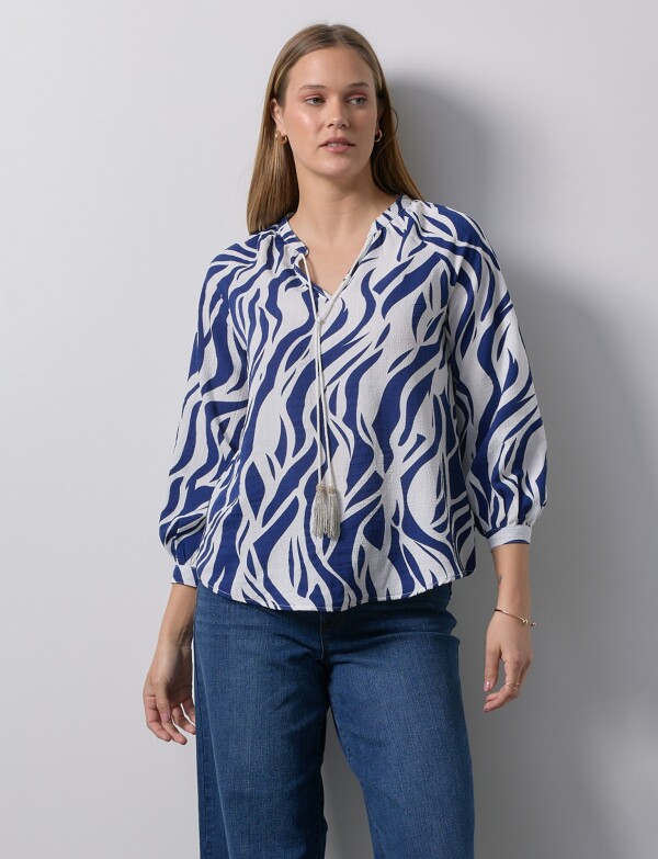 Blusa Cordel Printed BLANCO/AZUL