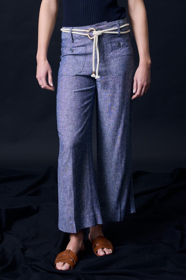 Pantalon Lino Cinto AZUL