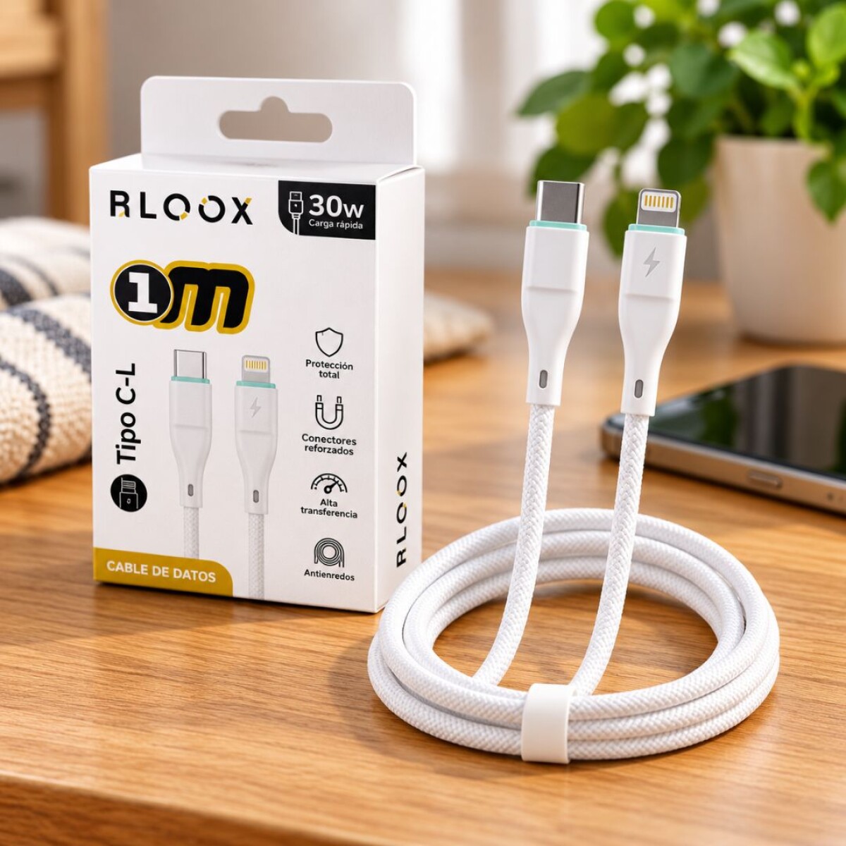 Cable de Datos Usb a Lightning Bloox 1cm 27w 