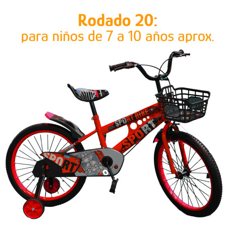 Bicicleta Infantil Rodado 20 C/Rueditas Aux Estilo Deportivo Rojo