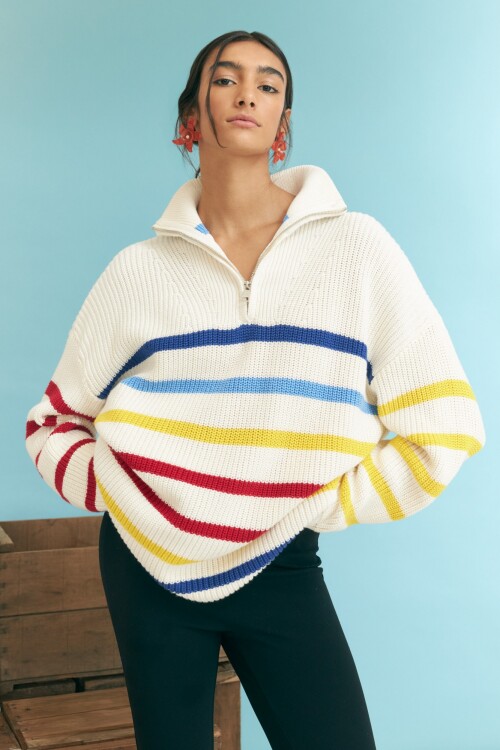 Sweater algodón con rayas crudo