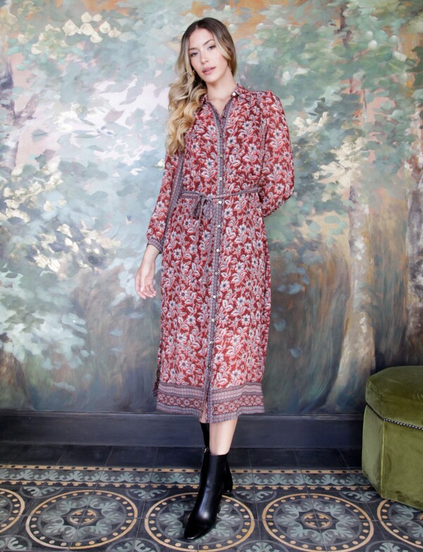 Vestido Gasa Print MULTI/ANARANJADO