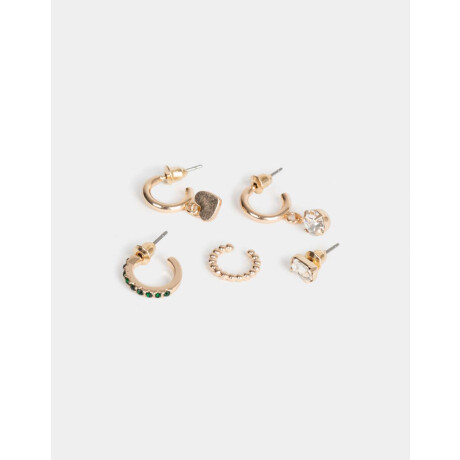 Set De Aros Con Strass Plateado Dorado