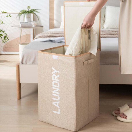 Cesto Canasto Plegable de Tela p/Lavandería Hogar Laundry Beige