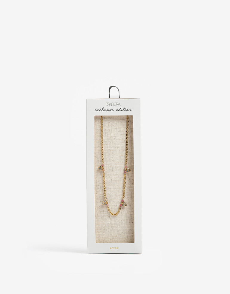 Collares Cortos Piedras Collar De Acero Dorado Con Piedra Natural - Dorado