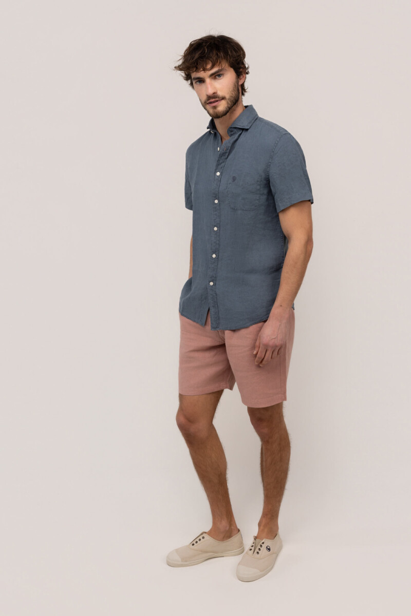Camisa Lino Manga Corta Marino