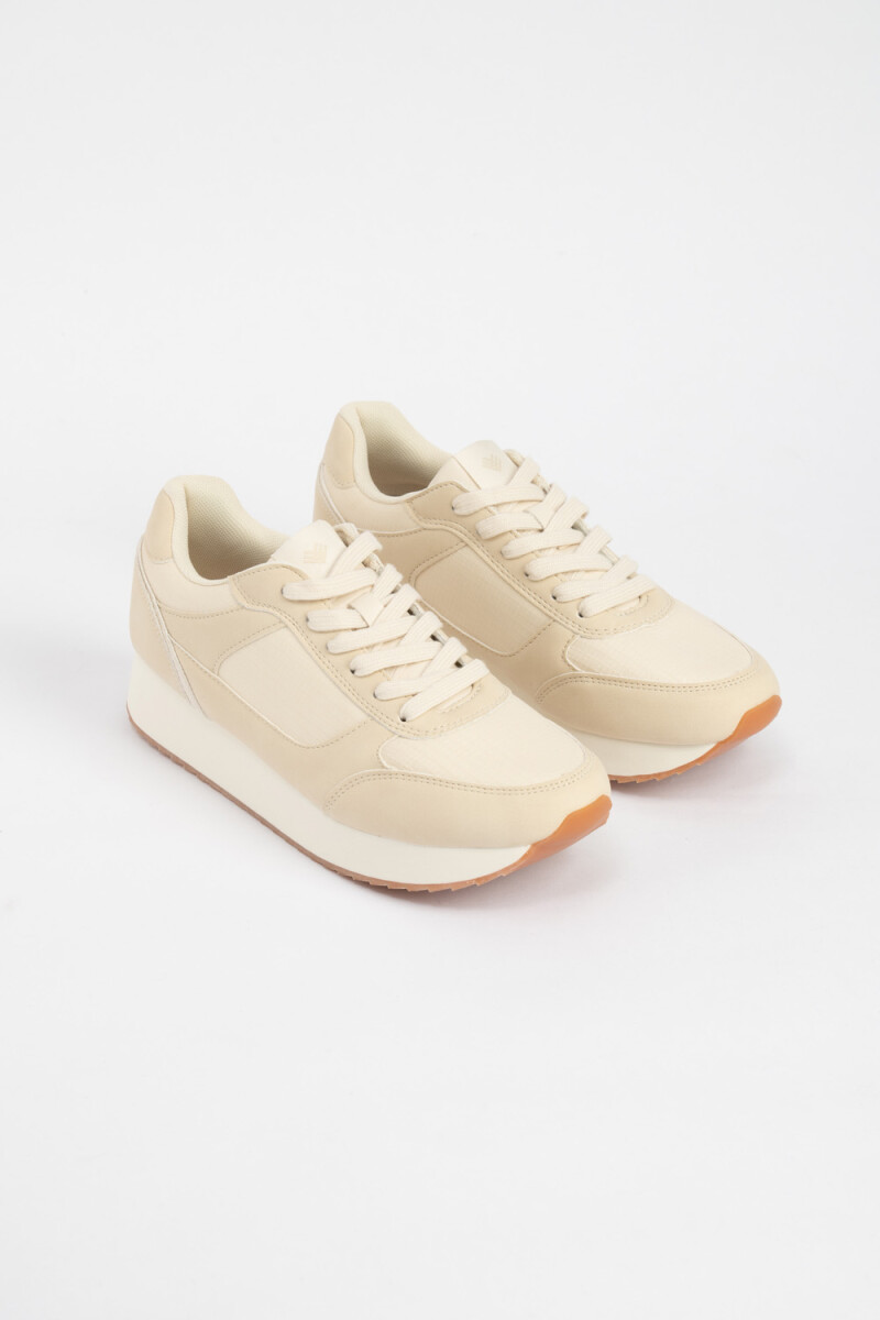 Zapatilla acordonada combinada - Beige 