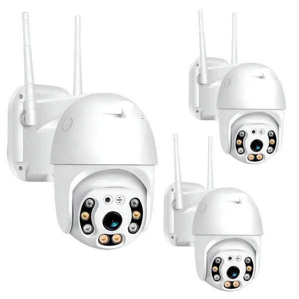 Cámara Ip Seguridad Exterior Seguimiento Nocturna Kit X3 Uni Color Blanco
