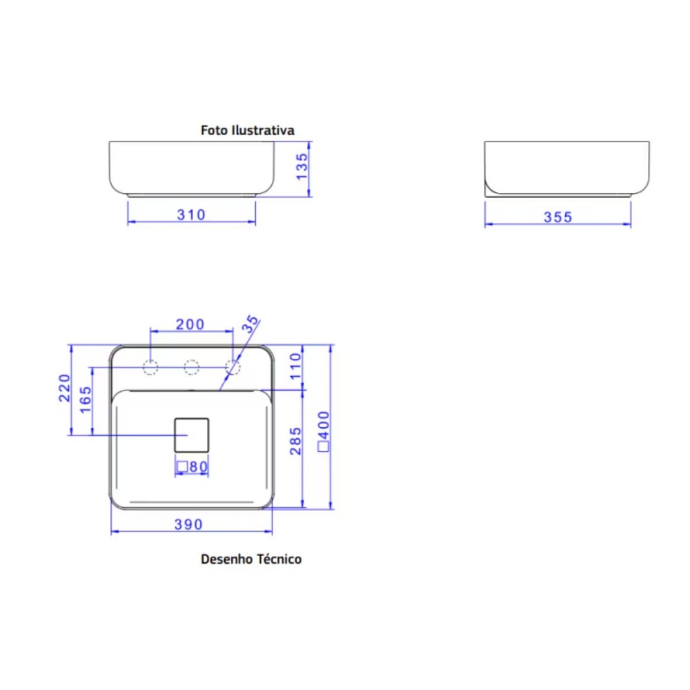 Bacha de apoyo cuadrada 40cm c/mesa negro mate Deca Bacha De Apoyo Cuadrada 40cm C/mesa Negro Mate Deca