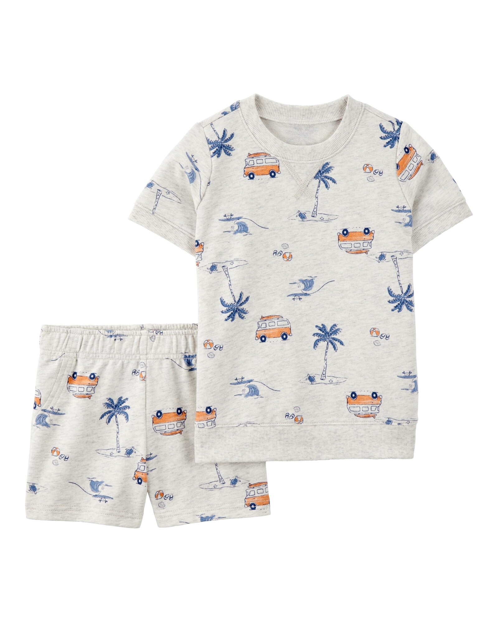 Set dos piezas de algodón, short y remera, diseño playa Sin color